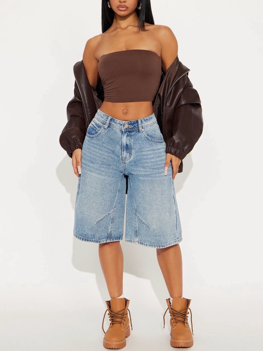 Fashion Nova Leonie Non-Stretch Denim Jorts / Bermuda Shorts - Medium Wash
